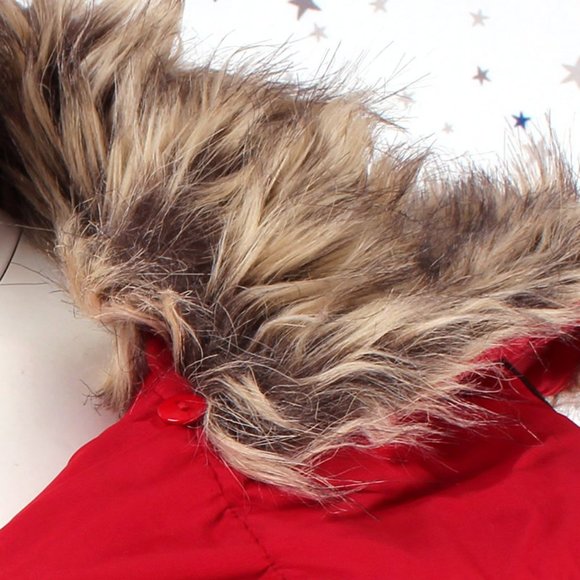 Removable Faux Fur Collar Puffer Jacket Red - Picture 3 of 8